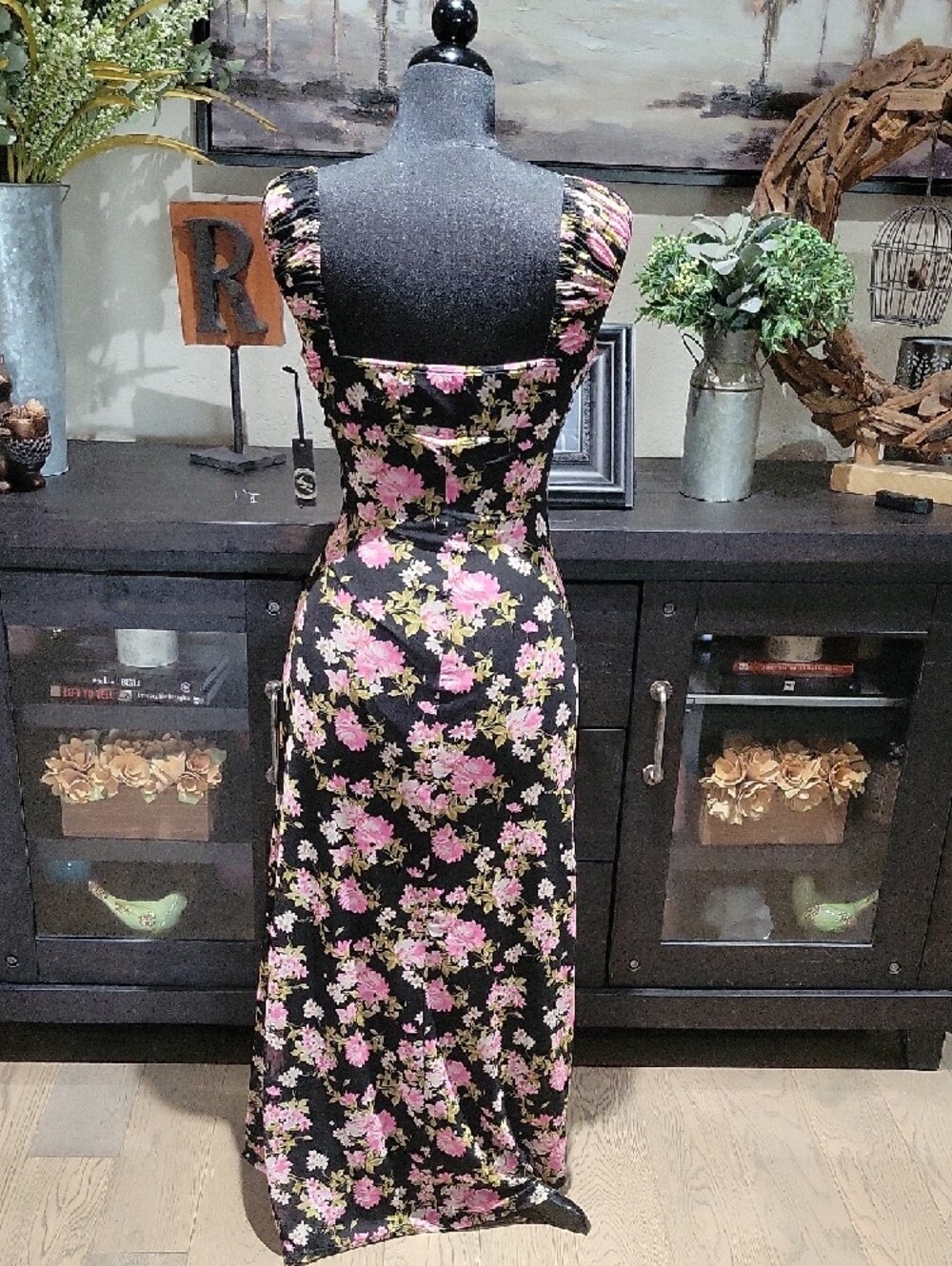 Liberty Love Black Floral Slip Dress with Pink & Cream Flowers - Picture 4 of 4
